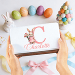 Personalised Birth Flower Cute Bunny Easter Biscuit Tin Box with Name and Initial Easter Party Easter Gift for Children