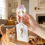 Personalized Bow Retro Frame Oil Painting Pet Photo Acrylic Badge Reel with Name Birthday Adopt Anniversary Daily Use Gift for Pet Owner Lover