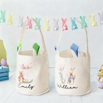Personalised Cute Peter Rabbit Reusable Bunny Ear Easter Bucket Basket with Name and Initial Easter Egg Hunting Easter Party Favors Gift for Kids