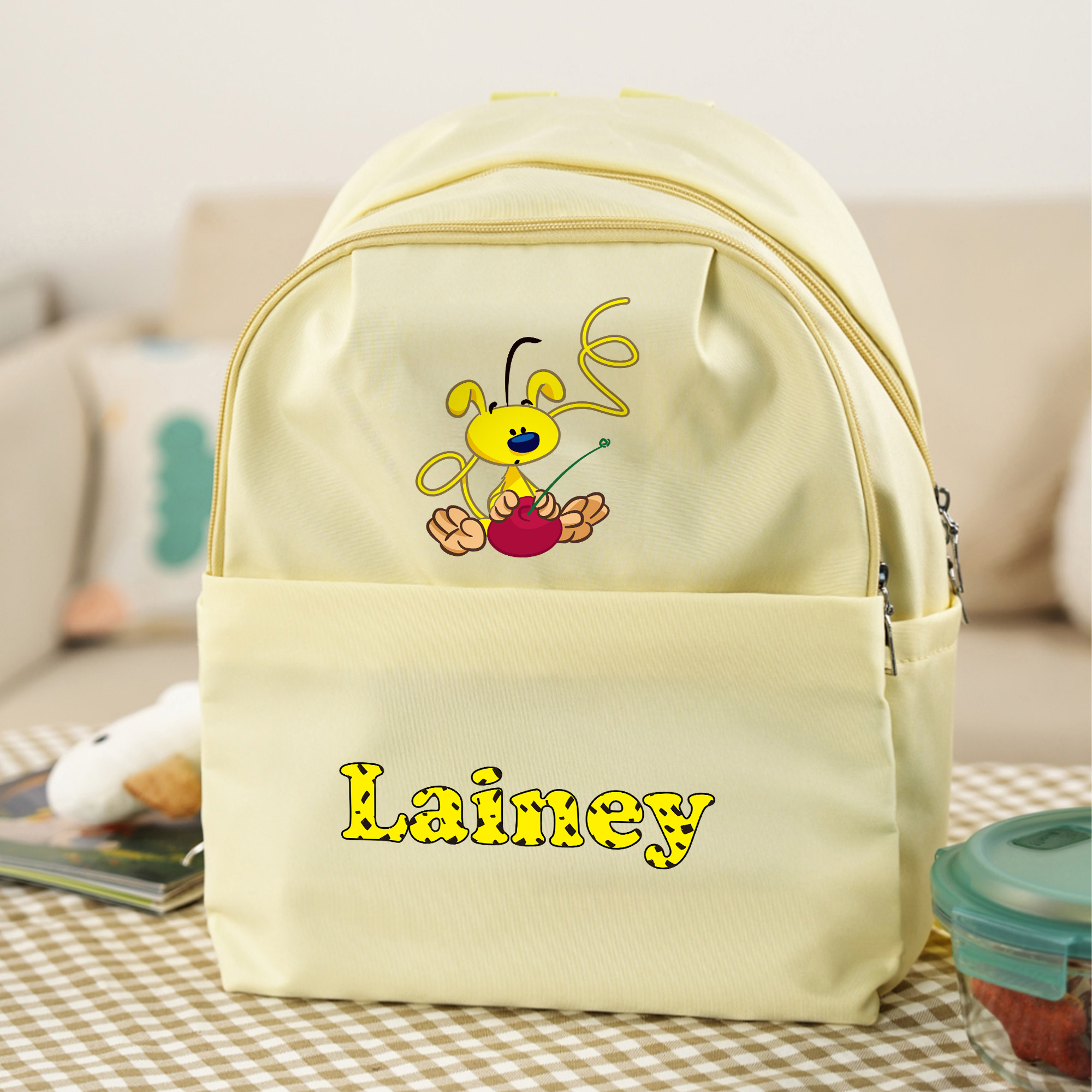 Sac à dos personnalisé en Marsupilami léopard à pois jaunes avec nom Cadeau de rentrée scolaire pour garçons et filles | Callie × Marsupilami®.