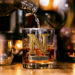 Personalized Rose Alphabet 10 oz Whiskey Glass with Name Valentine's Day Gifts for Couple Whiskey Lover