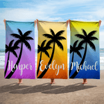 Personalized Palm Tree Gradient Color Oversized Quick Dry Beach Towel with Name Beach Travel Essentials Birthday Gift for Family Friend