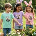 Personlig påsk tecknad kanin flerfärgad barn / vuxen T-shirt Sweatshirt med namn påsk födelsedagspresent för familj barn