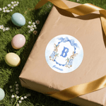 Personalized Cute Flower Peter Rabbit Set of 2 Easter Waterproof Stickers Labels with Name and Initial Easter Day Decor Party Favors for Family Kids
