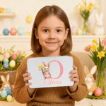 Personalised Birth Flower Cute Bunny Easter Biscuit Tin Box with Name and Initial Easter Party Easter Gift for Children