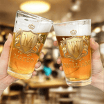 Personalised Golden Shield Initial 16 oz Beer Glass with Name Housewarming Birthday Gift for Family Beer Lover