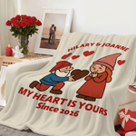 Personifierad söt dvärgpar hjärta ros mjuk pläd med namn och år heminredning Alla hjärtans dag jubileumsgåva för par