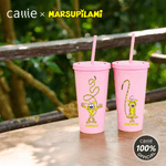 Personalized Long-Tailed Leopard Marsupilami 24 oz Pink Water Bottle with Straw Daily Use  Birthday Gift for Kids Friends | Callie × Marsupilami®