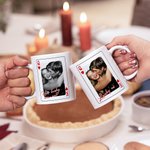Personalized Red Heart Playing Card 11 oz 15 oz Ceramic Coffee Mug with Photo Initial and Text Valentine's Day Birthday Anniversary Gift for Couple
