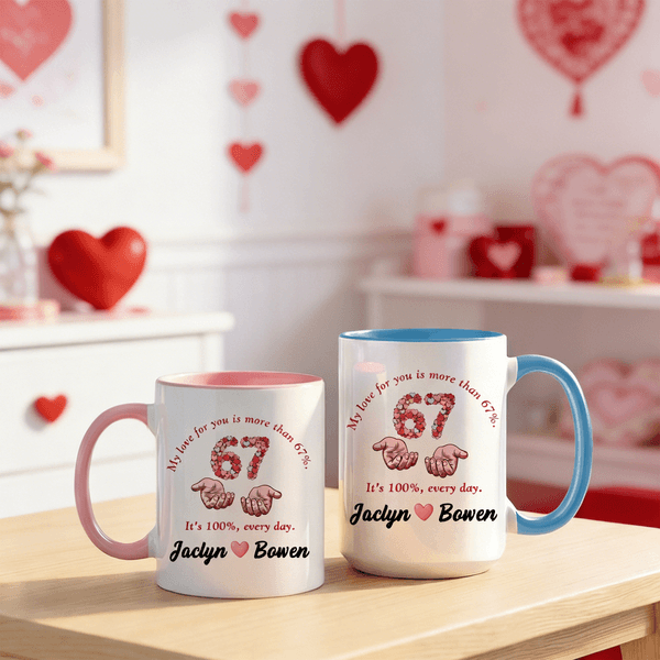 Personalized Six Seven Heart Design 11 oz 15 oz Ceramic Mug with Name and Coaster Valentine's Day Birthday Gift for Her Him