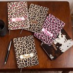 Personalised Leopard Print Highland Cow Pattern A5 Journal Notebook with Name Birthday Gift for Students