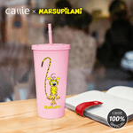 Personalized Long-Tailed Leopard Marsupilami 24 oz Pink Water Bottle with Straw Daily Use  Birthday Gift for Kids Friends | Callie × Marsupilami®