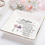 Personalized Crystal Birth Flower Heartfelt Message Ceramic Trinket Jewelry Dish with Name and Text Daily Use Birthday Gift for Girls Women