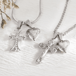 Personligt korshjärthänge Halsband i rostfritt stål med foto Religiösa smycken Födelsedag, jubileum, dopgåva för kristen kvinna