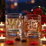 Personalized Rose Alphabet 10 oz Whiskey Glass with Name Valentine's Day Gifts for Couple Whiskey Lover