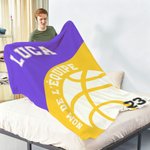 Couverture Personnalisée avec Motif de Ballon ou Balle de Sport Nom Texte et Numéro Décoration Maison Cadeau Anniversaire Noël pour Amoureux du Sport