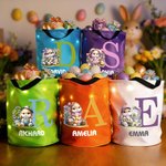 Personalized Glowing Cartoon Cute Bunny Basket with Name and Initial  Easter Party Easter Gift for Kids Family