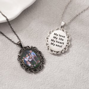 Personalised Photo Pendant Necklace with Engraved Text Dainty Jewellery Mother's Day Anniversary Birthday Gift for Women
