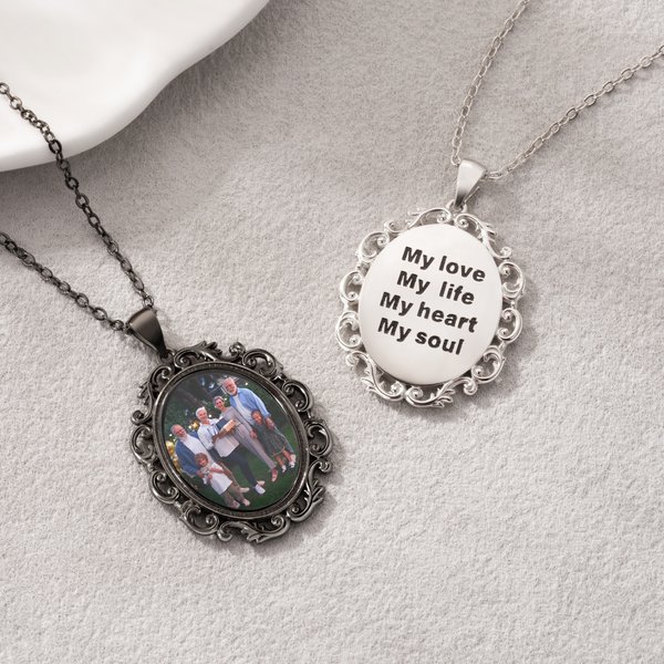 Personalised Photo Pendant Necklace with Engraved Text Dainty Jewellery Mother's Day Anniversary Birthday Gift for Women