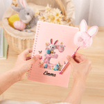 Personalised Easter Eggs Bunny Name A5 Spiral Notebook and Pom Puff Pen Set with 156 Lined Pages Easter Party Favor Gift for Boys Girls