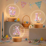 Personalized Pink Rabbit Easter Egg 3D Initial LED Night Light with Name and Wooden Base Room Decor Birthday Easter Party Favor Gift for Kids
