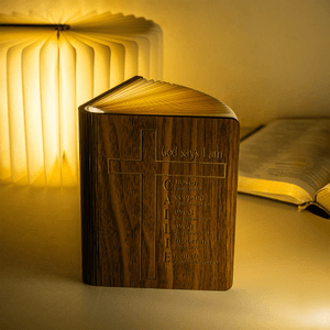 Personalised Engraved Cross Bible Verse Wooden LED Book Lamp with Name Home Decor Baptism Birthday Gift for Family Friend Christian