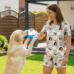 Personalised Star 1-4 Face Photos Checkerboard Pattern Pyjama Set with Name Daily Wear Birthday Gift for Grandma Mom Woman Pet Lover