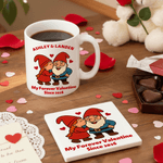 Personalized Cute Dwarf Couple Heart Rose 11 oz 15 oz Ceramic Mug with Name and Year Valentine's Day Anniversary Birthday Gift for Couple