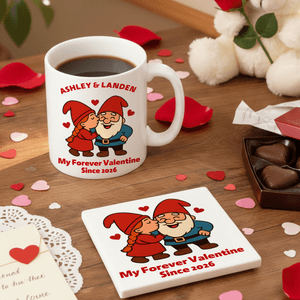 Personalized Cute Dwarf Couple Heart Rose 11 oz 15 oz Ceramic Mug with Name and Year Valentine's Day Anniversary Birthday Gift for Couple