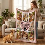 Personalized Paw Print Heart Pet Photos Plaid Soft Throw Blanket with Name Home Decor Birthday Gift for Pet Lovers