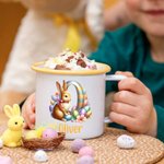Personalized Cute Bunny Initial 12 oz Enamel Mug with Name Easter Birthday Back to School Gift for Kids