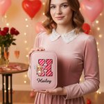 Personlig Sweet Cupid Angel PU läder smyckeskrin med namn och justerbar trefärgad LED-spegel Alla hjärtans dag Jubileumspresent för kvinnor