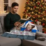 Personalised Pyjama Cartoon Couple Face Photo Multicolor Soft Throw Blanket with Name and Text Home Decor Christmas Gift for Family Couples