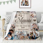 Couverture Personnalisée avec Noms Photos et Textes Décoration de la Maison Cadeau pour Fête des Mères ou Fête des Pères