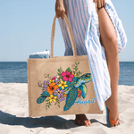 Personalised Cute Colourful Floral Sea Turtle Large Capacity Jute Bag with Name Daily Use Birthday Gift for Friends Women
