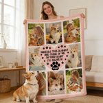 Personalized Paw Print Heart Pet Photos Plaid Soft Throw Blanket with Name Home Decor Birthday Gift for Pet Lovers