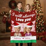 Personalised Pyjama Cartoon Couple Face Photo Multicolor Soft Throw Blanket with Name and Text Home Decor Christmas Gift for Family Couples