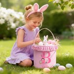 Gepersonaliseerde schattige cartoon Bunny Suit karakter geruite paasmand met initiaal en naam paaseieren jacht paascadeau voor jongens meisjes