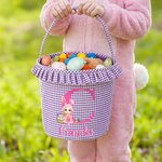 Gepersonaliseerde schattige cartoon Bunny Suit karakter geruite paasmand met initiaal en naam paaseieren jacht paascadeau voor jongens meisjes