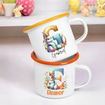 Personalized Cute Bunny Initial 12 oz Enamel Mug with Name Easter Birthday Back to School Gift for Kids