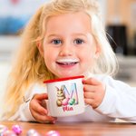 Personalized Cute Bunny Initial 12 oz Enamel Mug with Name Easter Birthday Back to School Gift for Kids