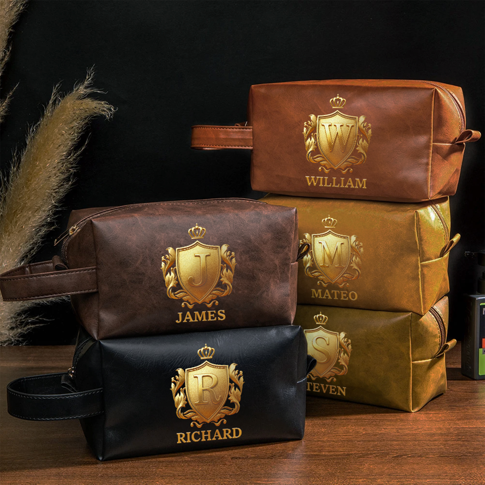 Trousse de toilette personnalisée en cuir PU avec initiale et nom Accessoires de voyage Cadeau d'anniversaire pour homme