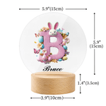 Personalized Pink Rabbit Easter Egg 3D Initial LED Night Light with Name and Wooden Base Room Decor Birthday Easter Party Favor Gift for Kids