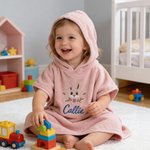 Personalized Cute Animal Coral Fleece Hooded Towel with Embroidered Name Summer Pool Bath Essential Baby Shower Birthday Gift for Baby Kid