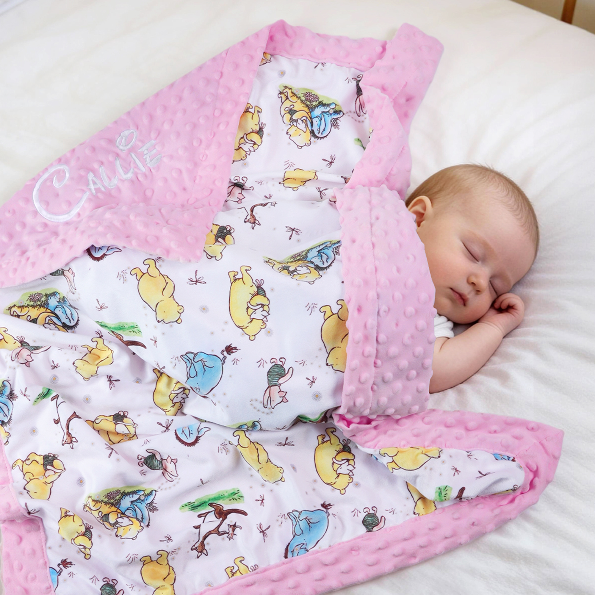 Discover Personalized Classic Winnie the Pooh Soft Dot Blanket with Embroidered Name Nursery Bedding Decor Birthday Baby Shower Gift for Newborn New Mom