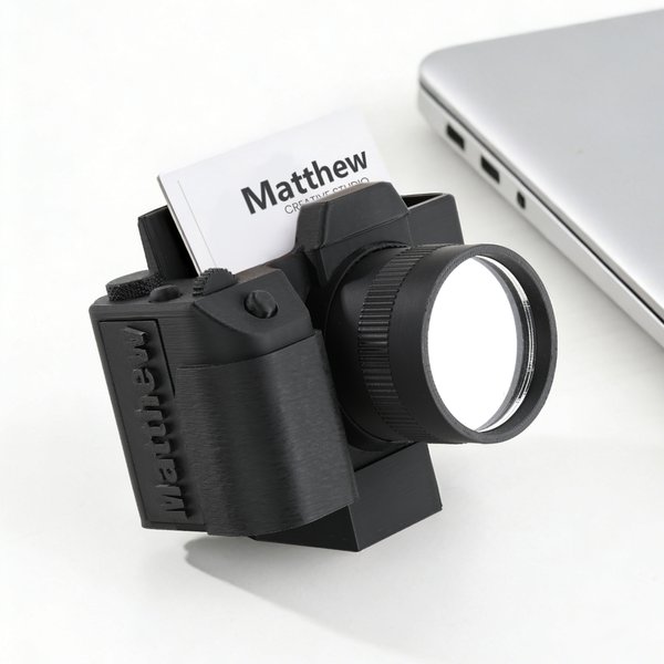 Personalised 3D Printed Camera Shape Business Card Holder Plaque with Name Desk Decor Birthday Gift for Photographers Photography Enthusiasts