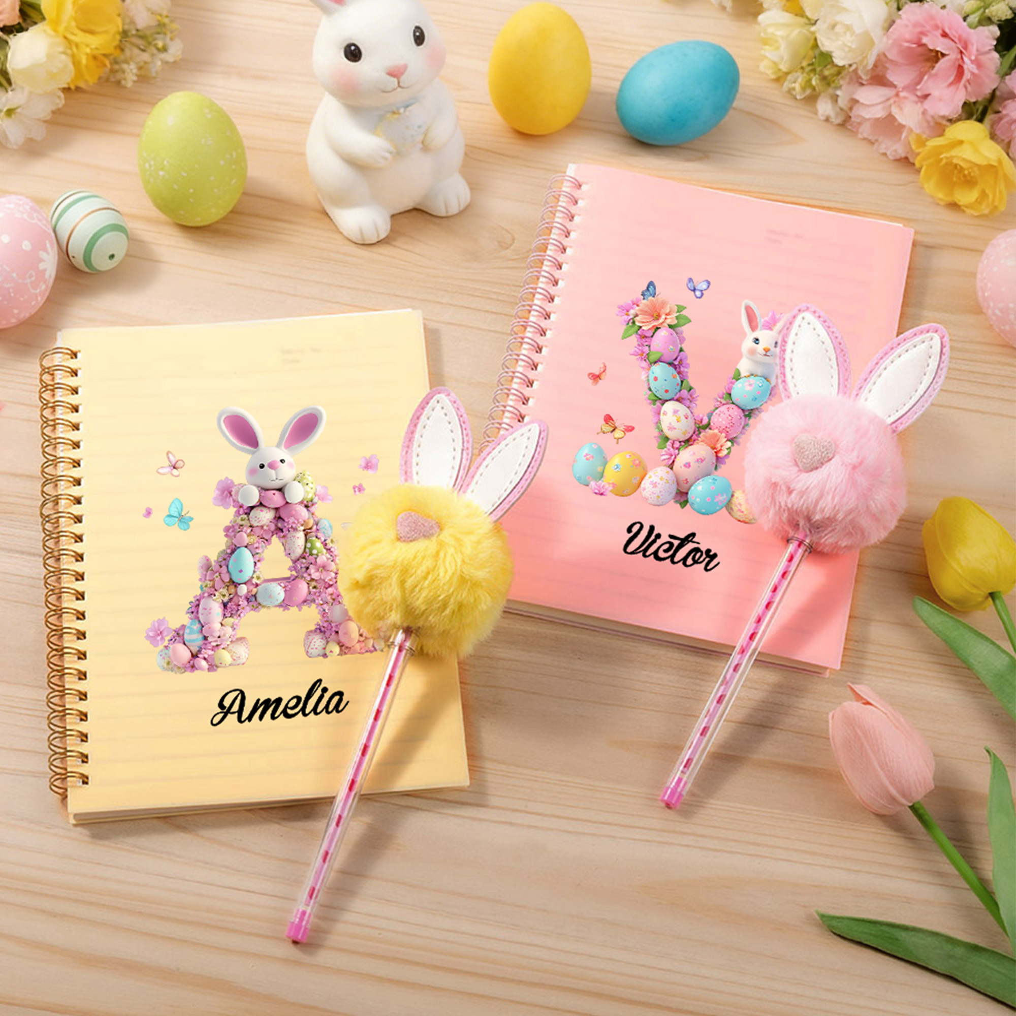 Cahier à spirales A5 et stylo Pom Puff avec 156 pages lignées Cadeau de Pâques pour garçons filles