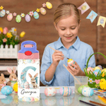 Personalized Cute Easter Bunny Initial  12oz Kid Insulated Name Water Bottle with Handle and Silicone Straw Easter Birthday Gift for Boys Girls