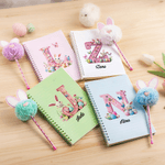Personalised Easter Eggs Bunny Name A5 Spiral Notebook and Pom Puff Pen Set with 156 Lined Pages Easter Party Favor Gift for Boys Girls