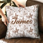 Personalized Retro Western Cowboy Plant Texture Soft Throw Pillow Cover with Name Home Decor Birthday Gift for Family Friends